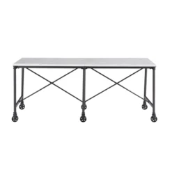 Elda Faux Stone Rolling Kitchen Island Black With White Faux Marble - Aiden Lane