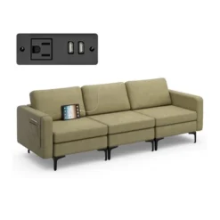 Costway Modular 3-Seat Sofa Couch W/ Socket USB Ports & Side Storage Pocket OrangeDark Grey -Baxton Studio Store GUEST 3ec09206 7dbc 405c 9955 484e8dfe0793