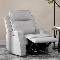 HOMCOM Electric Power Recliner Armchair With USB Charging Station, Sofa Recliner With Linen Upholstered Seat And Retractable Footrest, Gray -Baxton Studio Store GUEST 3ede51c7 564a 457d 9f57 93763a6cea14