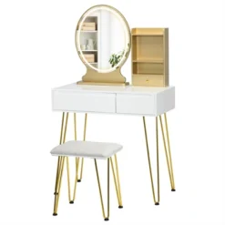 Costway Vanity Table Set Lighted Mirror Storage Drawer Shelf Cushion Stool -Baxton Studio Store GUEST 3f66865a 6a31 4fa7 a25b a0240816df92