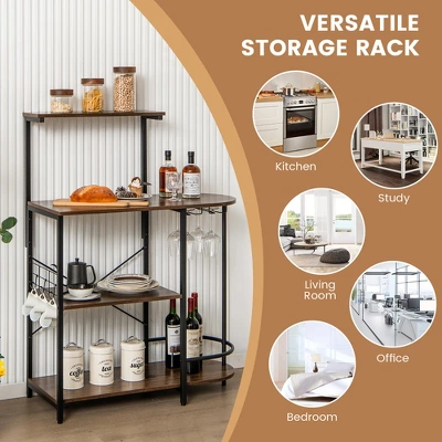 Costway Kitchen Bakers Rack Microwave Stand Coffee Bar W/ S-Hooks & Stemware Holder 7 Costway Kitchen Bakers Rack Microwave Stand Coffee Bar W/ S-Hooks & Stemware Holder - Image 7