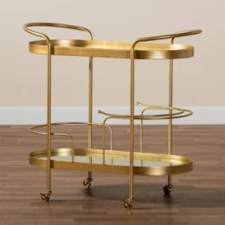 Kamal Glam Brushed Metal And Mirrored Glass 2 Tier Mobile Wine Bar Cart Gold - Baxton Studio -Baxton Studio Store GUEST 40b5e7e2 276a 488e b7c0 49b925689803