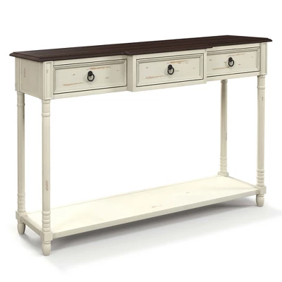 Costway Farmhouse Console Table Entryway Sideboard With 3 Drawers & Open Storage Shelf 9 Costway Farmhouse Console Table Entryway Sideboard With 3 Drawers & Open Storage Shelf - Image 9