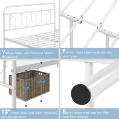 Yaheetech Queen Size Vintage Metal Bed Frame With Headboard, White -Baxton Studio Store GUEST 43f2bc2a 655d 49ef ab5b 839b579d9390