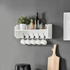 25" X 9" Entryway Floating Utility Wall Shelf With Hooks White - Danya B. 17 25" X 9" Entryway Floating Utility Wall Shelf With Hooks White - Danya B. -Baxton Studio Store GUEST 4456d5f7 398d 45d4 9d3a c4200cc96fa6