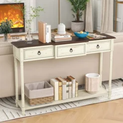 Costway Farmhouse Console Table Entryway Sideboard With 3 Drawers & Open Storage Shelf 12 Costway Farmhouse Console Table Entryway Sideboard With 3 Drawers & Open Storage Shelf -Baxton Studio Store GUEST 44820902 fdfd 4757 8270 7823492254d5