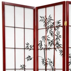 Oriental Furniture 6' Tall Lucky Bamboo Shoji Screen 6 Panels Rosewood