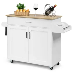 Costway Rolling Kitchen Island Cart Storage Cabinet W/ Towel & Spice Rack WhiteBlackCherryGray -Baxton Studio Store GUEST 47af0e4c b06a 4d7f 8ef9 1879924c737b