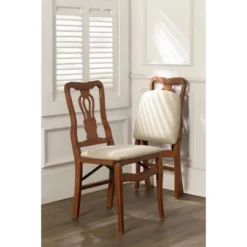 2pc Queen Anne Folding Chairs Cherry - Stakmore -Baxton Studio Store GUEST 47c934b7 e381 48a6 982f 259985e746dd