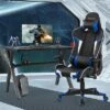 Costway X-Shaped Gaming Desk & Racing Style Massage Chair Set Home Office Black+White/Blue/Grey/Red