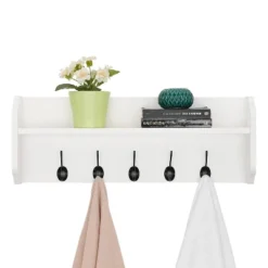 25" X 9" Entryway Floating Utility Wall Shelf With Hooks White - Danya B. 22 25" X 9" Entryway Floating Utility Wall Shelf With Hooks White - Danya B. -Baxton Studio Store GUEST 48b61a82 4f64 4266 b80b 96489833dc2b