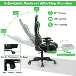 Tangkula High Back Gaming Chair Adjustable Office Computer Task Chair W/Footrest Green -Baxton Studio Store GUEST 49191f49 4721 4a52 9206 0056385e8b2d