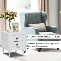Costway Nightstand End Bedside Coffee Table Wooden Leg Storage Drawers White -Baxton Studio Store GUEST 498d551c 609f 4622 8ff9 4a98788e554e