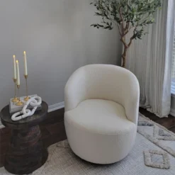 Bella Swivel Barrel Chairs Set Of 2,Modern Soft Touch 28'' Seat Width Boucle Swivel Chairs,Armrest 360° Swivel Nursery Chair-Maison Boucle -Baxton Studio Store GUEST 49b5d530 6e68 40d4 8bfd 609478860c8e