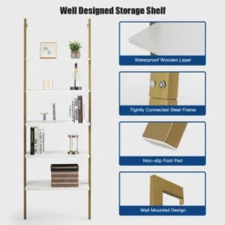 Tangkula 2PCS 5-Tier Ladder Shelf Wood Wall Mounted Display Bookshelf Metal Frame -Baxton Studio Store GUEST 4a128eda 841c 49fd b486 980b67bccf56