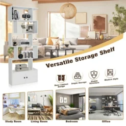 Tangkula 2PCS 6-tier Geometric Bookcase S-shaped Z-shelf Bookshelf Cabinet W/ Doors White -Baxton Studio Store GUEST 4a3b0581 79fc 4c1e 856f 35c9fc70939c