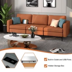 Costway Modular 3-Seat Sofa Couch W/ Socket USB Ports & Side Storage Pocket OrangeDark Grey -Baxton Studio Store GUEST 4b49f521 8c16 4aac a17f 304f1a857195