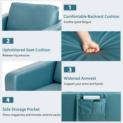 Costway Set Of 2 Leathaire Fabric Accent Armchair Single Sofa W/Side Storage Pocket 7 Costway Set Of 2 Leathaire Fabric Accent Armchair Single Sofa W/Side Storage Pocket - Image 7