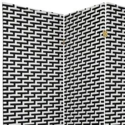 6 Ft. Tall Woven Fiber Room Divider Black/White 4 Panel - Oriental Furniture