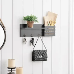18" Utility Shelf With Pocket And Hanging Hooks Black - Danya B. -Baxton Studio Store GUEST 4e18c7c4 154d 4417 b1bb b98c3406f756