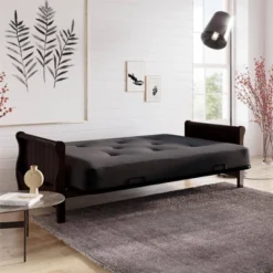 Full Chester Wood Arm Futon Frame With 8" Polyester Mattress - Room & Joy -Baxton Studio Store GUEST 4e6b80f6 bf25 409f 9bdf d1b19860319a