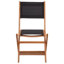 Flash Furniture 2PK All-Weather Acacia Wood Folding Bistro Chairs-Mesh Back/Seat-Natural/Black -Baxton Studio Store GUEST 4e7133a2 7405 4518 9dd9 ddec5e5c3cea