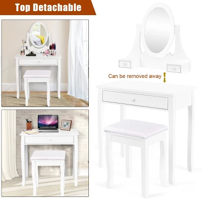 Costway Wooden Vanity Makeup Dressing Table Stool Set Bathroom White 5 Costway Wooden Vanity Makeup Dressing Table Stool Set Bathroom White - Image 5