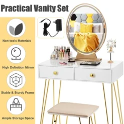 Costway Vanity Makeup Dressing Table W/ 3 Lighting Modes Mirror Touch Switch White -Baxton Studio Store GUEST 519b7bed f826 4e74 9732 29df1192b748