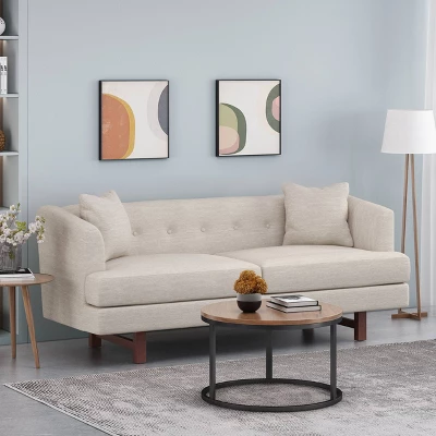 Mableton Mid-Century Modern Upholstered 3 Seater Sofa - Christopher Knight Home 1 Mableton Mid-Century Modern Upholstered 3 Seater Sofa - Christopher Knight Home