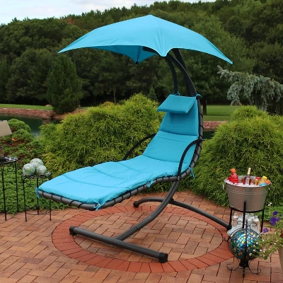 Sunnydaze Decor Sunnydaze Outdoor Hanging Chaise Floating Lounge Chair With Canopy Umbrella And Arc Stand 8 Sunnydaze Decor Sunnydaze Outdoor Hanging Chaise Floating Lounge Chair With Canopy Umbrella And Arc Stand - Image 8