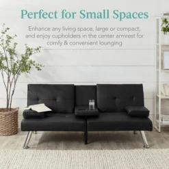 Best Choice Products Modern Faux Leather Convertible Futon Sofa W/ Removable Armrests, Metal Legs, 2 Cupholders -Baxton Studio Store GUEST 559ff572 9fa4 4f7e 92b6 a15a7a0308f5