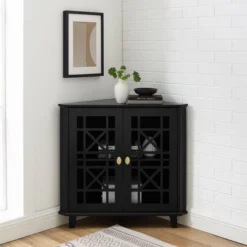 2 Door Corner Accent Cabinet With Fretwork Doors - Saracina Home -Baxton Studio Store GUEST 56432bd0 d98d 41c7 8ca0 8e740f3e8fc7