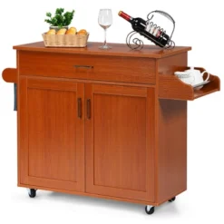 Costway Rolling Kitchen Island Cart Storage Cabinet W/ Towel & Spice Rack WhiteBlackCherryGray -Baxton Studio Store GUEST 56b68ec3 5250 44da 8130 7c5ce4612dd1