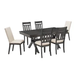 7pc Hayden Extendable Dining Set With 4 Slat Back Chairs And 2 Upholstered Chairs Slate - Crosley -Baxton Studio Store GUEST 57573f72 0ac0 4687 85b3 0999d5a7ddab