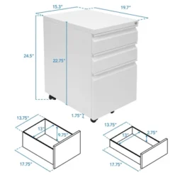 Mount-It! Mobile File Cabinet With 3 Drawers, Under Desk Rolling Storage , White -Baxton Studio Store GUEST 58109fe6 c5c0 42be 983a ffc99ff27cd4