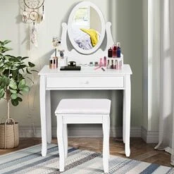 Costway Wooden Vanity Makeup Dressing Table Stool Set Bathroom White 11 Costway Wooden Vanity Makeup Dressing Table Stool Set Bathroom White -Baxton Studio Store GUEST 582363dd 7ed6 49e3 82c1 20765ed6ebdd