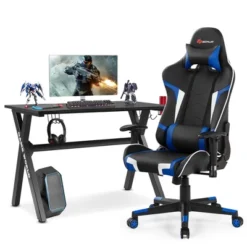 Costway X-Shaped Gaming Desk & Racing Style Massage Chair Set Home Office Black+White/Blue/Grey/Red -Baxton Studio Store GUEST 5955fe9b 48a5 4231 92d6 7290b4388a12