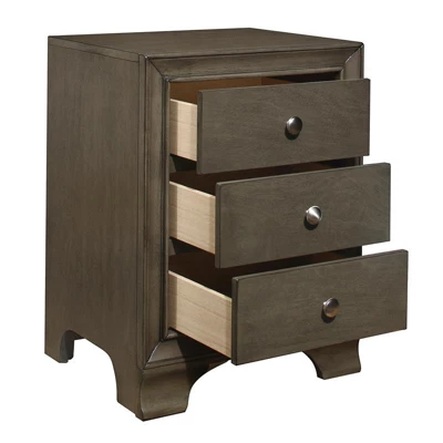 Centralia 3-Drawers Transitional Wood Nightstand In Gray - Lexicon 3 Centralia 3-Drawers Transitional Wood Nightstand In Gray - Lexicon - Image 3