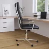 Merrick Lane High Panel-Back Ergonomic Office Chair With Padded Metal Arms Executive Swivel Computer Desk Chair