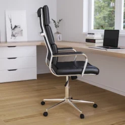 Merrick Lane High Panel-Back Ergonomic Office Chair With Padded Metal Arms Executive Swivel Computer Desk Chair