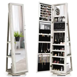 Costway 360degree Rotatable Jewelry Cabinet 2-in-1 Lockable Mirrored Organizer -Baxton Studio Store GUEST 5a4d681b 2347 4a9b a5f9 de8104c6e7e9
