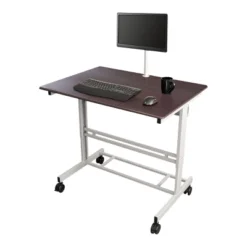 Stand Up Desk Store Rolling Adjustable Height Mobile Standing Desk With Monitor Mount (Silver Frame/Dark Walnut Top, 40" Wide)