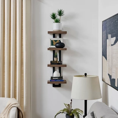 36" X 11" 4 Tier Ladder Bracket Floating Wall Shelf Unit - Danya B. 3 36" X 11" 4 Tier Ladder Bracket Floating Wall Shelf Unit - Danya B. - Image 3
