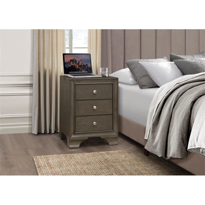 Centralia 3-Drawers Transitional Wood Nightstand In Gray - Lexicon 1 Centralia 3-Drawers Transitional Wood Nightstand In Gray - Lexicon