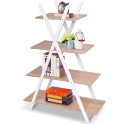 Costway 4-Tier Bookshelf Storage Display Shelves Bookcase Ladder X-Shape -Baxton Studio Store GUEST 5d410946 5e78 4fc8 99b1 49bdf8079252