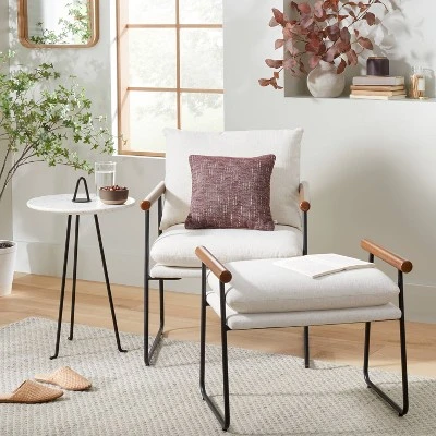 Cushioned Metal & Wood Accent Arm Chair - Cream/Black - Hearth & Hand™ With Magnolia 1 Cushioned Metal & Wood Accent Arm Chair - Cream/Black - Hearth & Hand™ With Magnolia