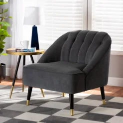 Ellard Velvet Fabric Upholstered Two-Tone Wood Accent Chair Gray/Dark Brown - Baxton Studio -Baxton Studio Store GUEST 5f736771 1c56 4b73 98dd cbbf7cc7037a