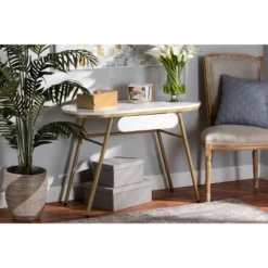 Mabel Metal Console Table With Faux Marble Tabletop Gold - Baxton Studio -Baxton Studio Store GUEST 5fc8e842 933b 4b3d 981f 2f0cb058ce7b