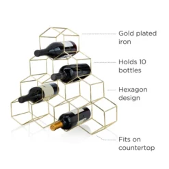 Viski Geo Gold Bottle Wine Rack, Honeycomb Design -Baxton Studio Store GUEST 5fe1dc71 d874 4385 96d3 61f57b0dcf5a