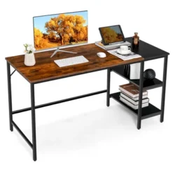 Costway 55'' Computer Desk Writing Workstation Study Table Home Office With Bookshelf Black/Rustic -Baxton Studio Store GUEST 60009a9b e5ba 4e37 b964 6569c6e064e4